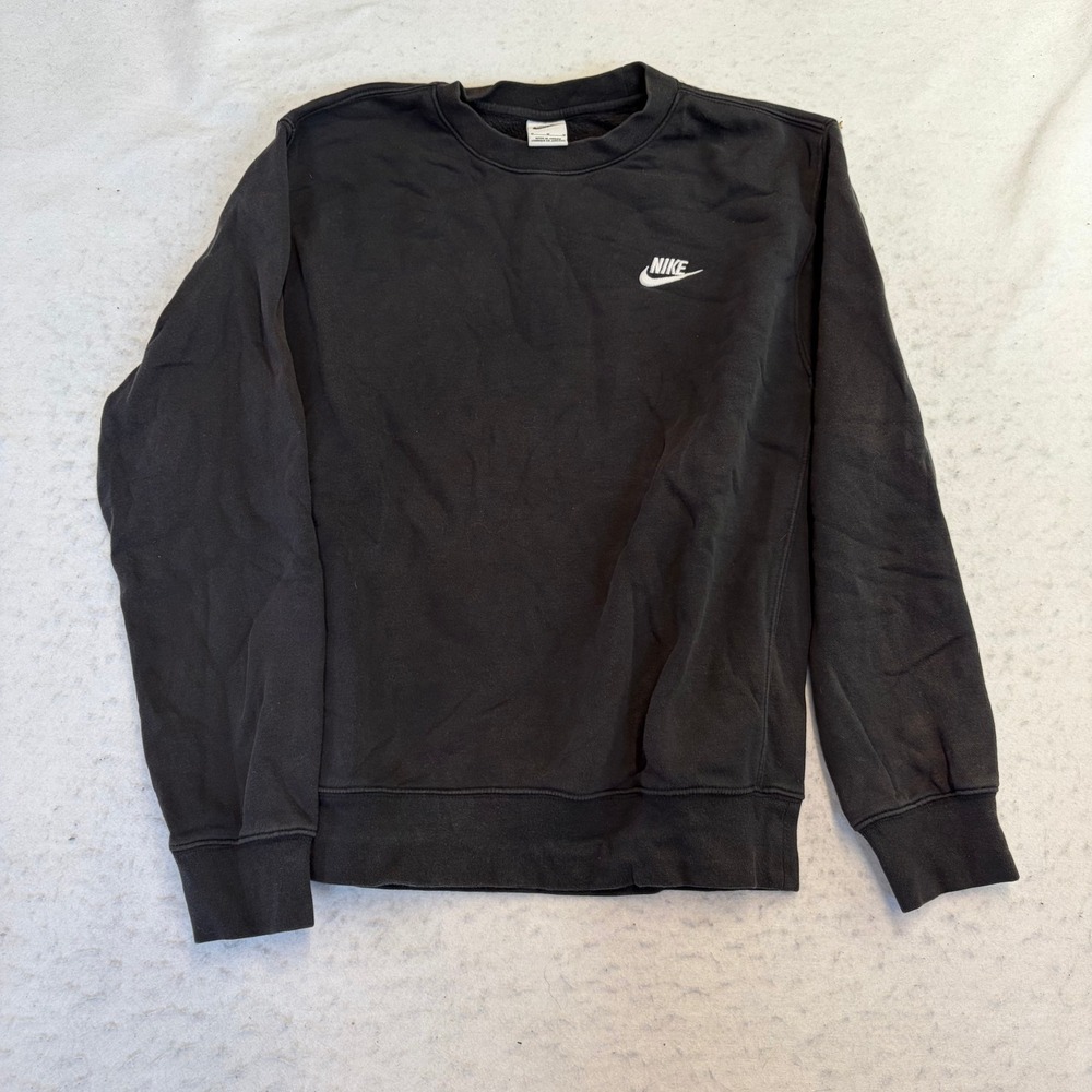 Nike Sweatshirt Mens Medium Black Crewneck Embroidered Logo Long Sleeve Fleece